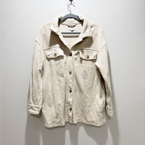 Aerie Beige Oatmeal Button-Front Shacket Jacket Cotton Pockets Casual Size Small